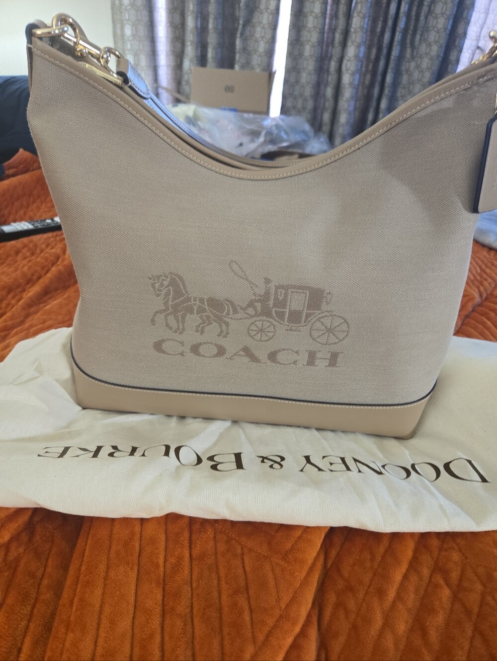Coach Neutral Beige Canvas Hobo with Horse & Carriage Motif. Price Firm